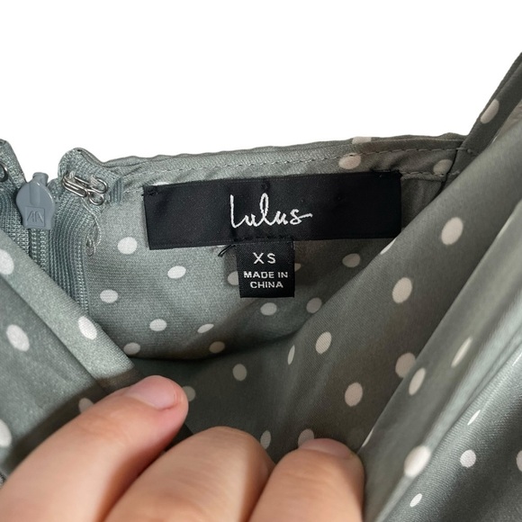 NWOT Lulus Spot in My Heart Polka Dot Satin Cowl Neck Mini Dress in Grey Size XS - Picture 13 of 17